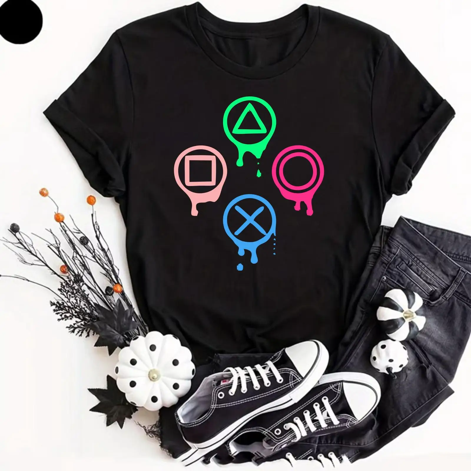 Retro Gaming Icons - Neon Gaming Controller Icons T-shirt Grappig